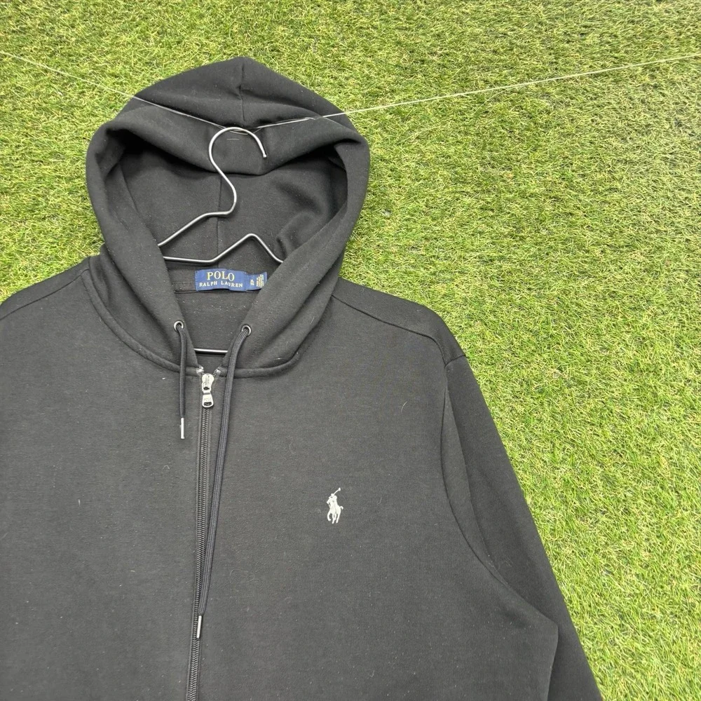 Vintage Polo Ralph Lauren Hoodie Mens XL Black Y2K Fleece Zip Up Sweater Jacket